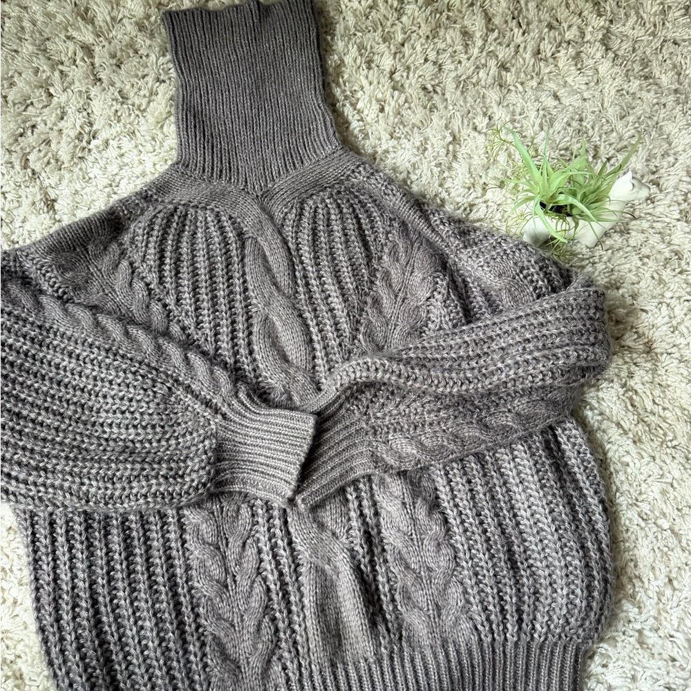 Fate Heather Gray chunky sweater weather Winter Cable Knit Turtleneck Sweater
